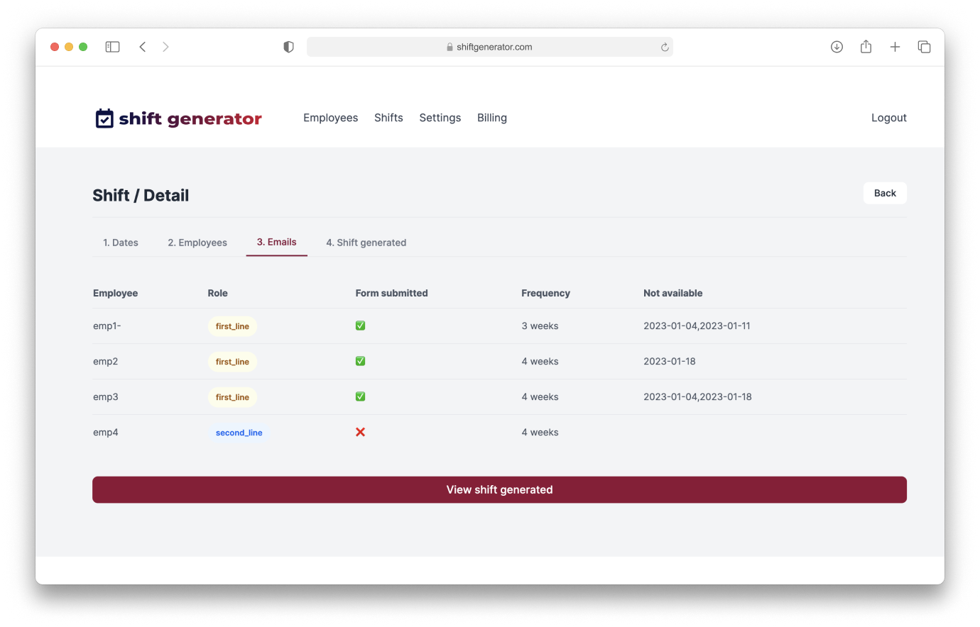 screenshot of our dashboard to manage on-call shifts